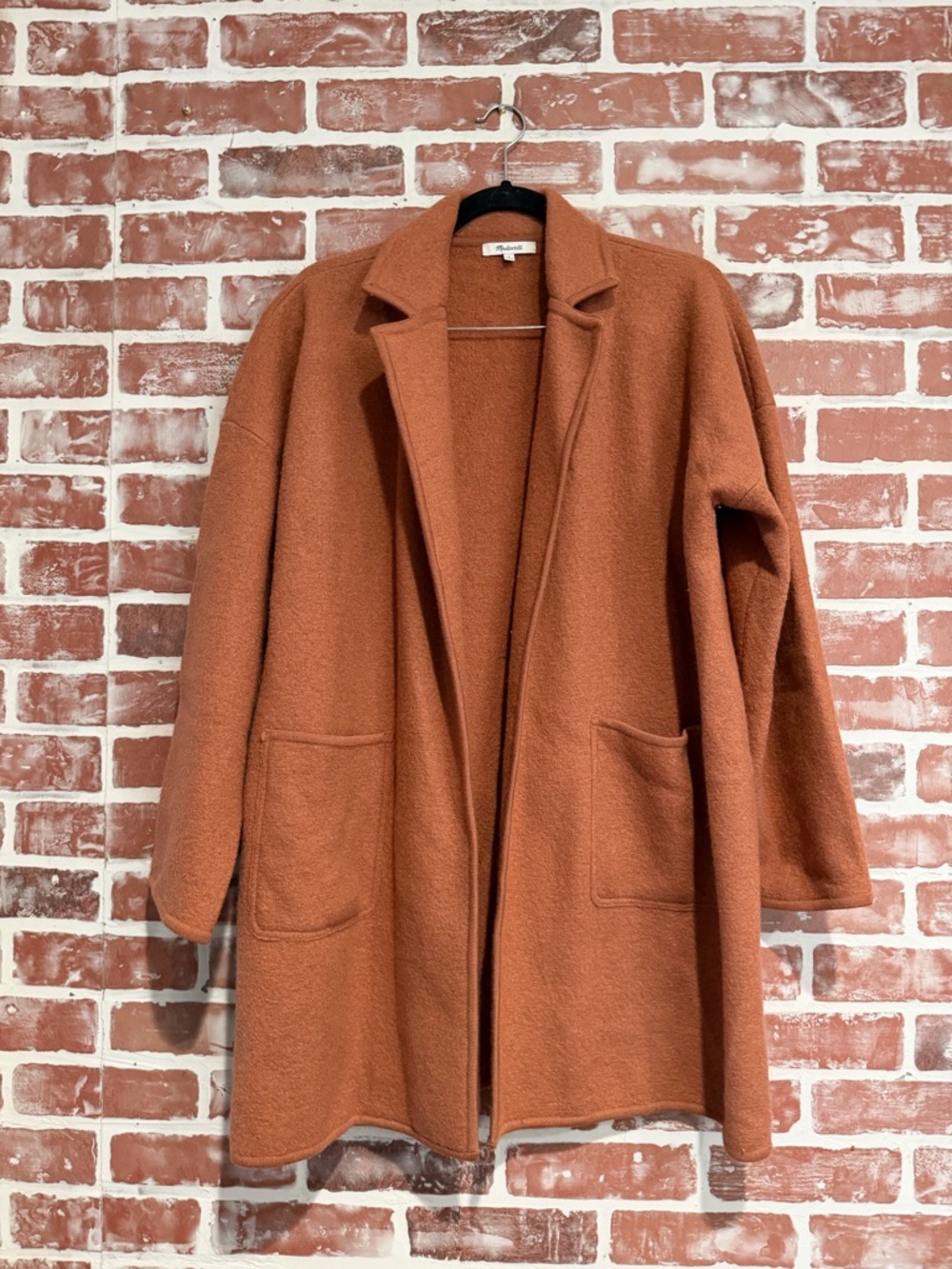 Madewell Courton Sweater Coat Merino Wool Umber Open Front Jacket M